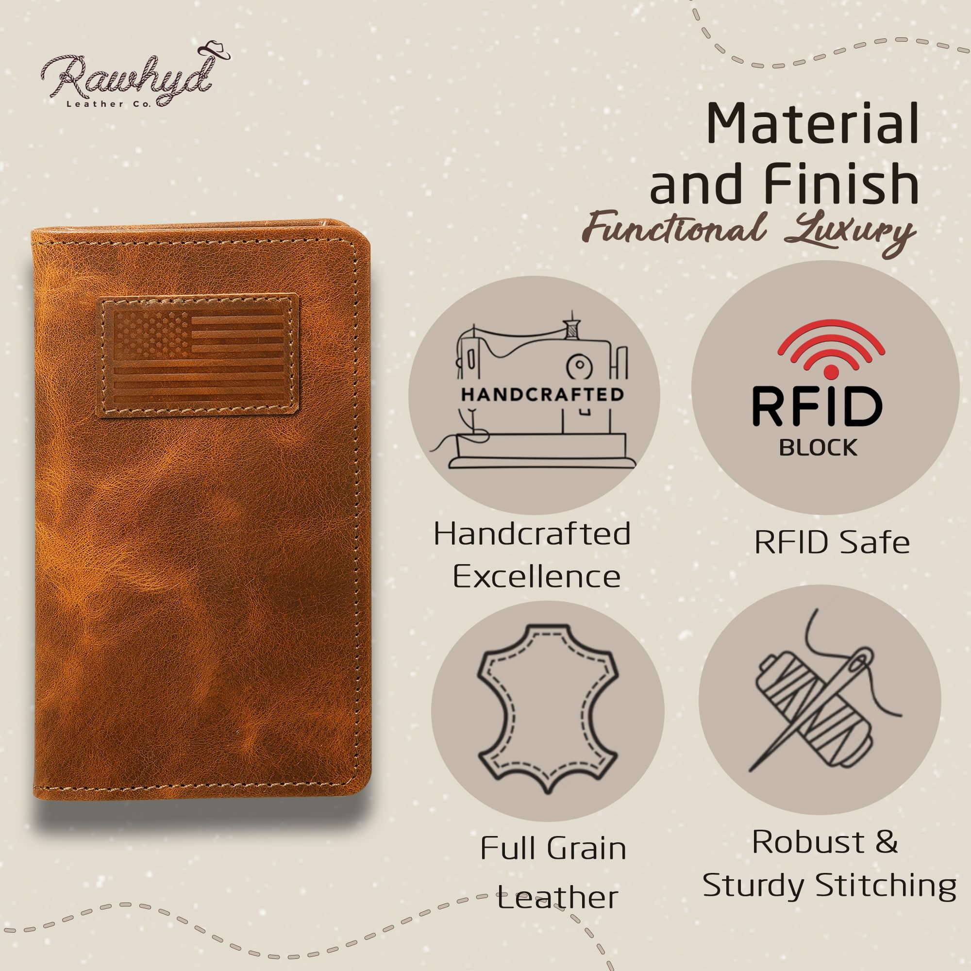 Premium Full-Grain Leather Bifold Wallet for Men - Classic Western Cowboy Wallet with RFID Protection - Durable Rodeo & Checkbook Cover - Perfect Gift for Him - Ideal for Everyday Use, Travel & Outdoor Adventures