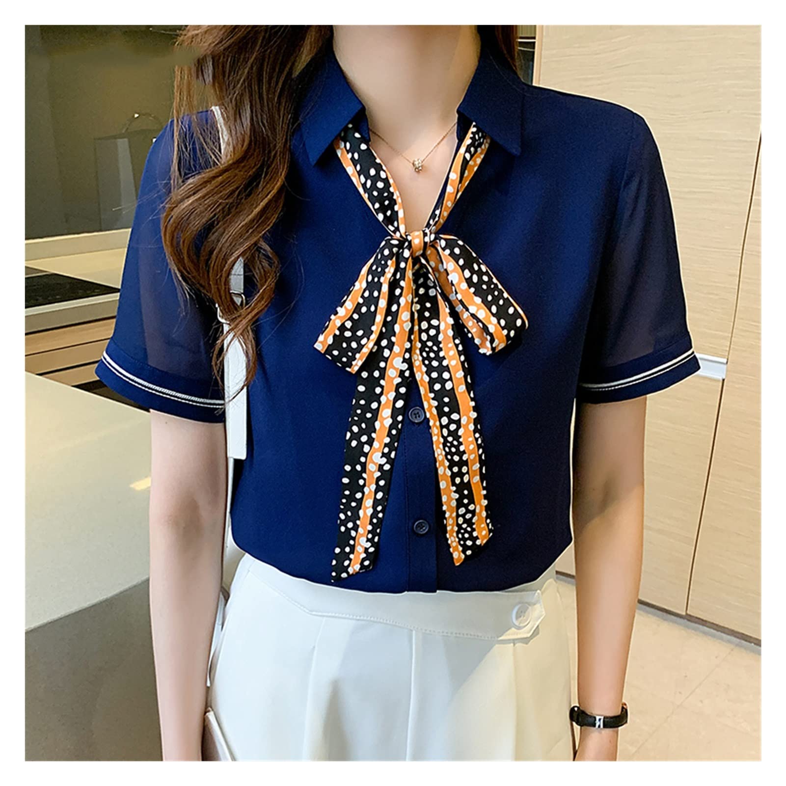 Korean Chiffon Summer Button Up Blouse with Puff Sleeves - Women's Office Casual Shirt for Work & Business Wear (Color: A, Size: M) - Perfect for Professional Outfits, Business Meetings & Summer Office Fashion