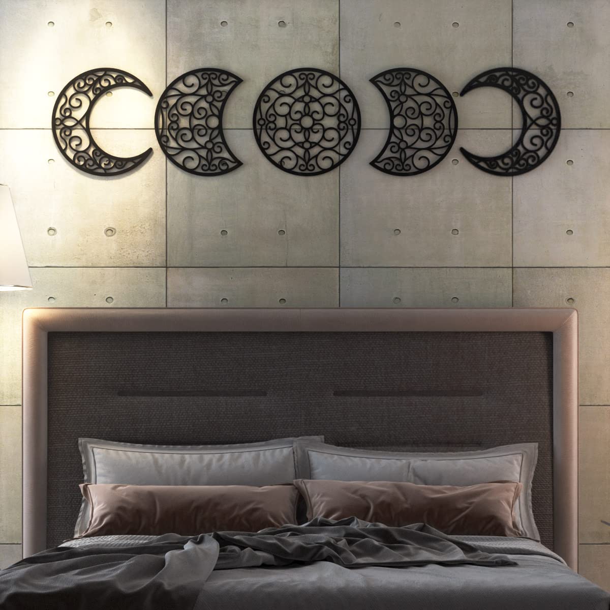 Bnesi 5Pcs Moon Phase Wall Decor - 12 Inch Spiritual Boho Bedroom Hanging Decorations for Home, Black | Perfect for Meditation Rooms, Yoga Spaces & Bohemian Home Decor
