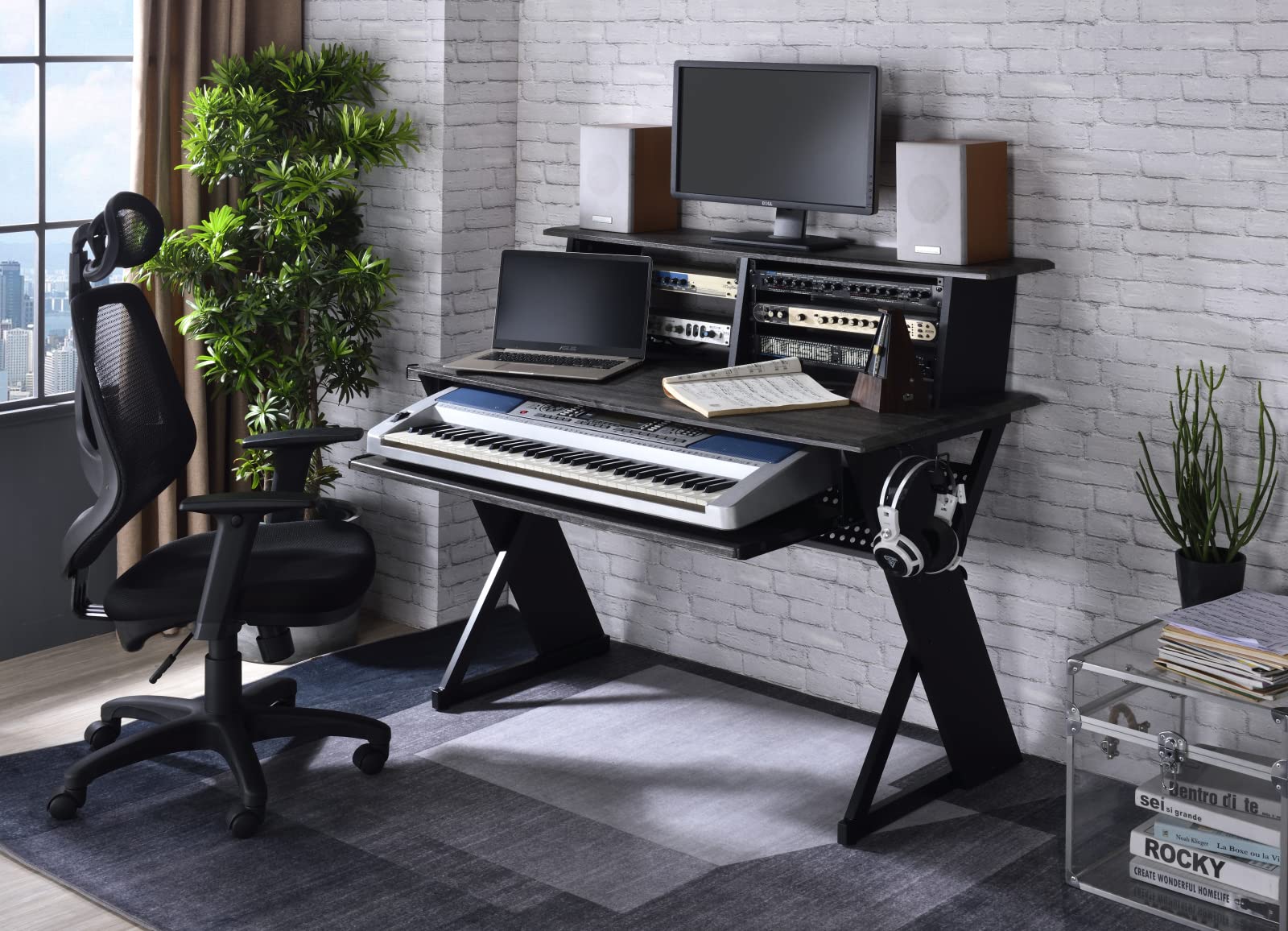 Professional Music Production Studio Desk with Keyboard Tray - Heavy Duty Recording Desk for Home & Professional Studios - Perfect for Music Producers, DJs & Audio Engineers