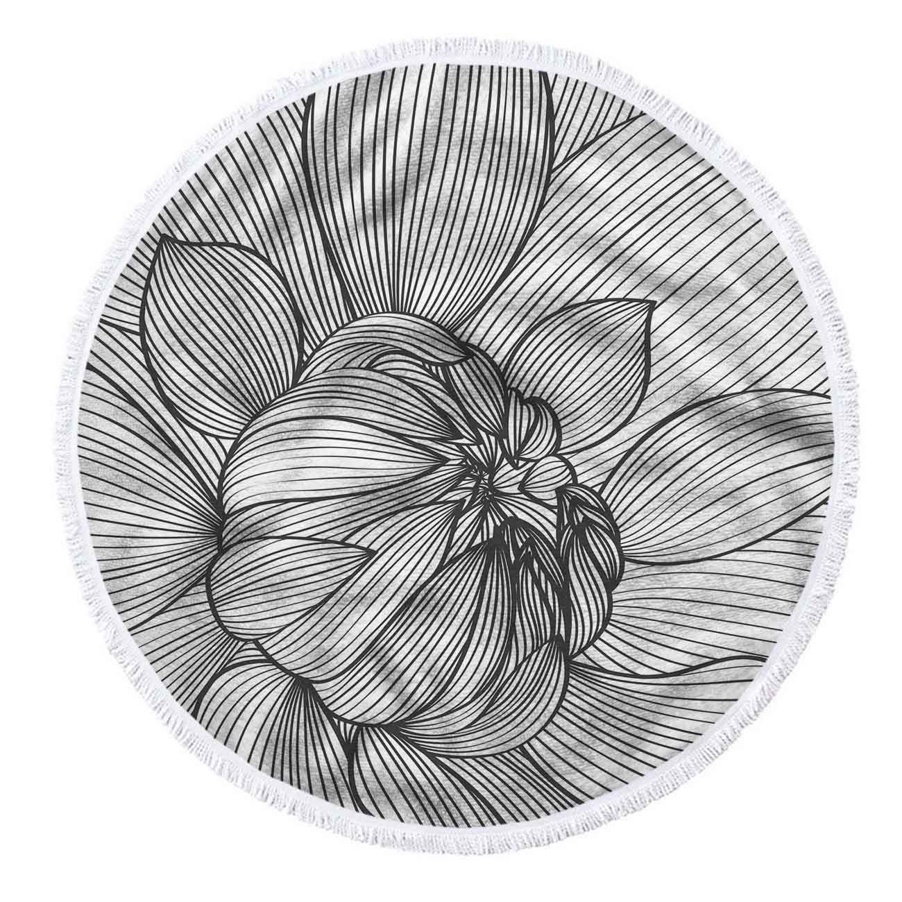 Premium Microfiber Beach Towel 60x60 Inches - Soft Quick-Dry Round Dahlia Floral Design with Tassels, Lightweight Sand-Resistant Blanket for Pool, Beach, Yoga, Picnic & Outdoor Activities