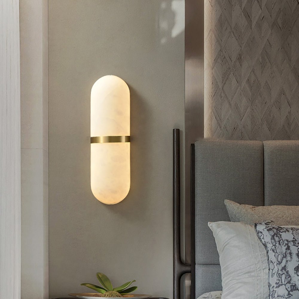 Alabaster Pill Wall Light - Modern LED Sconce for Bedroom, Living Room & Hallway - Dimmable Soft White Lighting for Home Decor