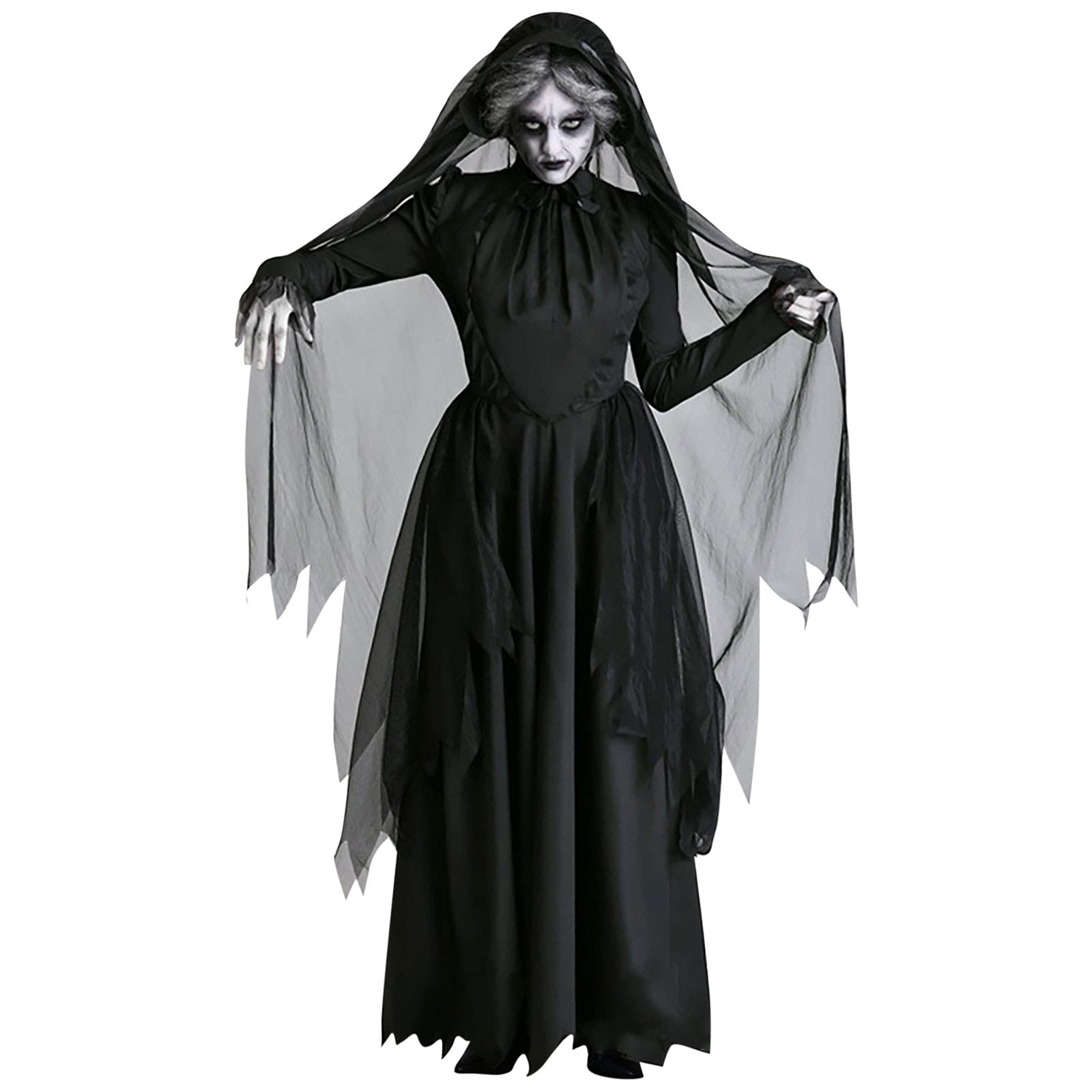 Gothic Witch Costume for Women - Black Long Halloween Dress for Ghost, Cosplay & Nightclub Party | Elegant Gothic Lolita Style for Halloween, Cosplay & Themed Events