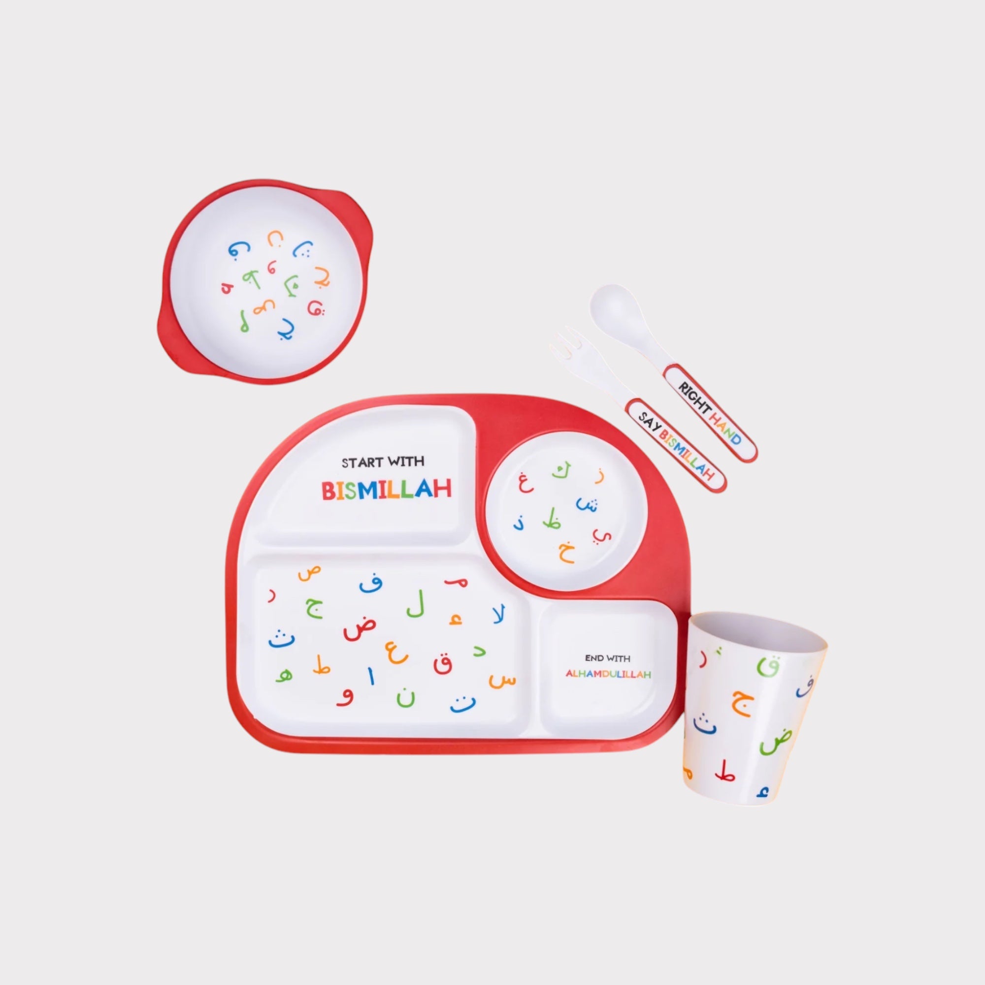 Arabic Alphabet Tableware Set - Arabic Learning Dinnerware for Kids - Educational Tableware for Arabic Language Beginners - Perfect for Family Meals & Cultural Learning