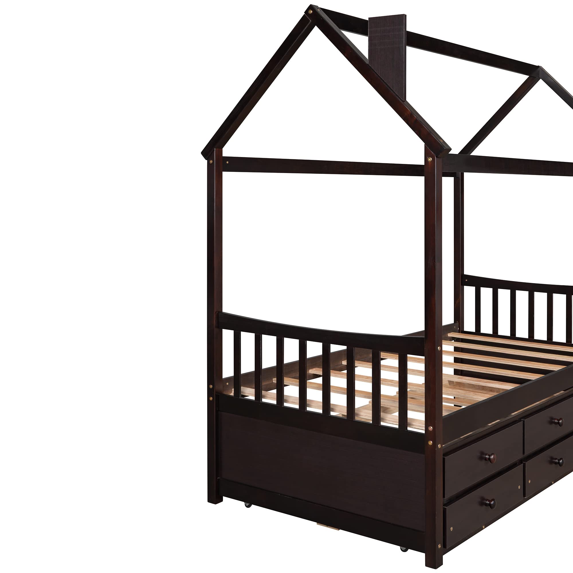 SOFTSEA Twin Size Wooden Captain's Bed with Storage Drawers & Trundle - Space Saving Daybed for Kids Bedroom, Guest Room & Small Spaces
