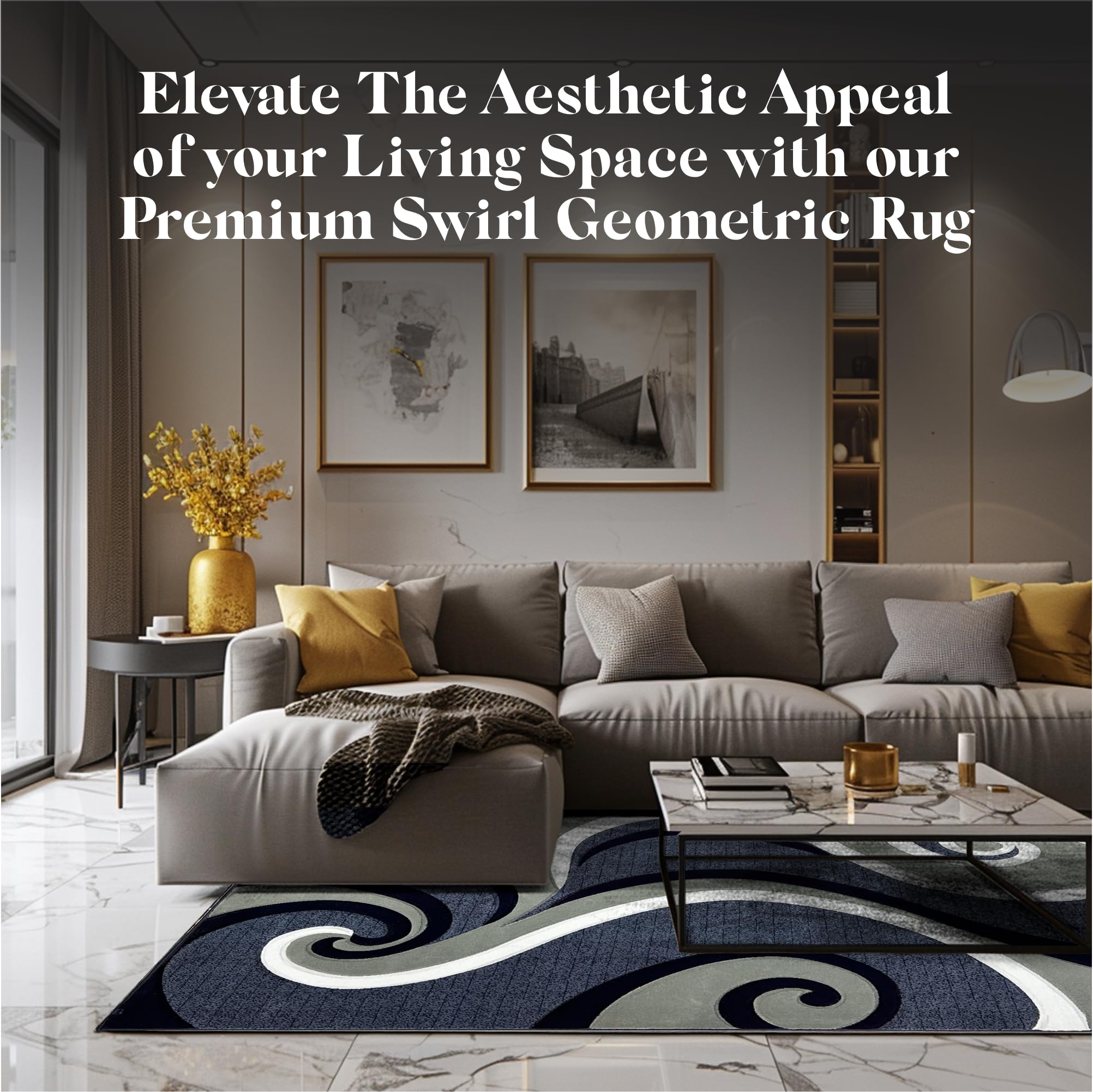 Abstract Modern Area Rug 8x10 ft - Contemporary Large Premium Thick Carpet in Navy Blue (327) - Perfect for Living Room, Bedroom & Office Decor