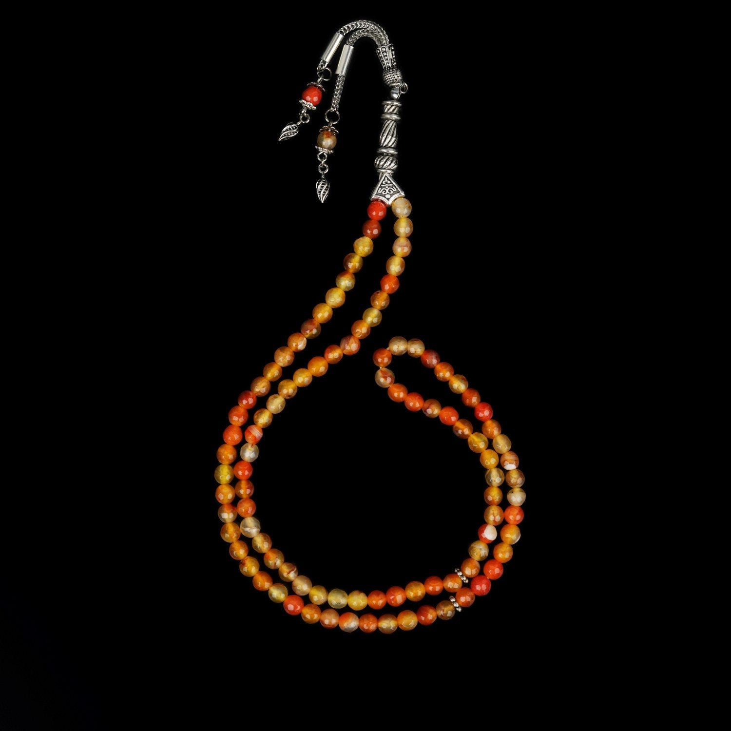 Premium Orange Agate Stone Islamic Prayer Beads - 99 Muslim Tasbih Rosary for Spiritual Meditation & Daily Dhikr - Perfect for Home Worship, Travel & Gift Giving