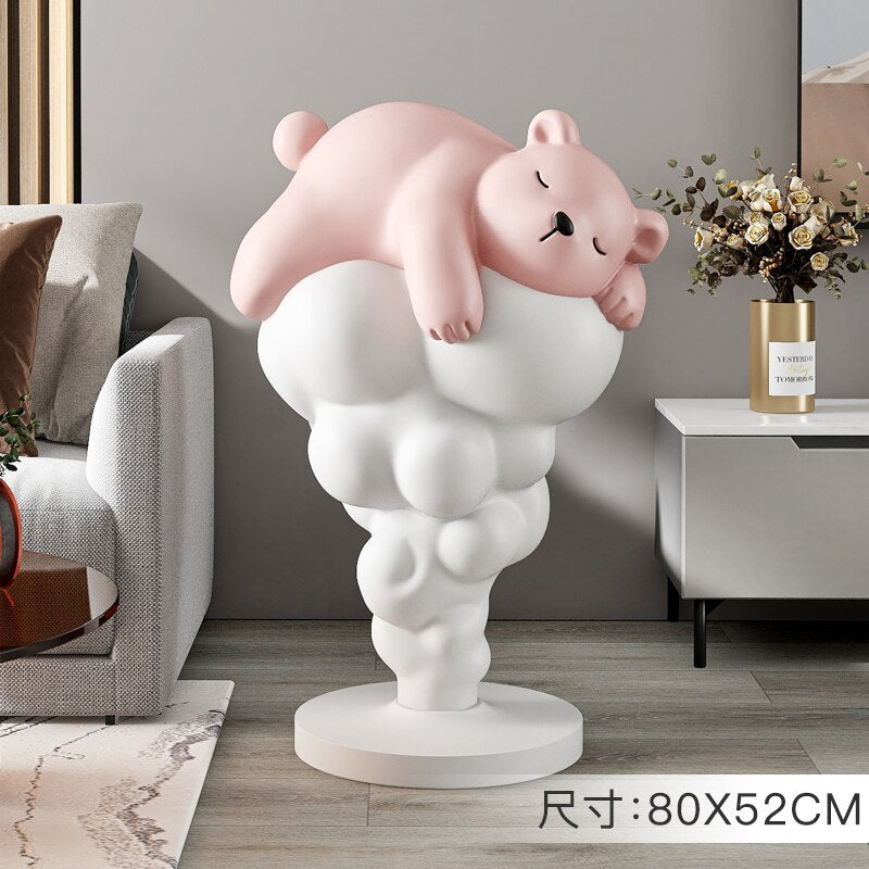Bear on Clouds Statue Ornament - Handmade Resin Figurine for Home Decor, Gift & Collectible | Perfect for Living Room, Nursery & Bookshelf Display