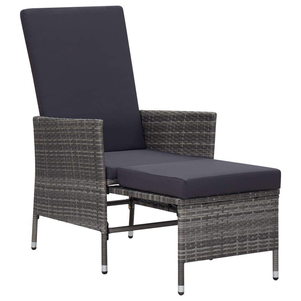 Modern Gray Poly Rattan Patio Set with Cushions - Outdoor Wicker Bistro & Reclining Conversation Chairs for Backyard, Garden, and Poolside Relaxation