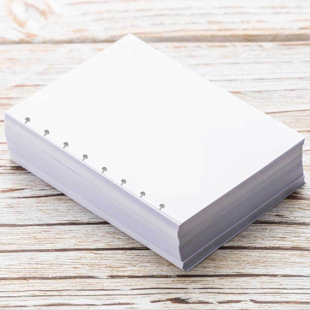 Junior Size Blank Refill Paper - A5 8-Disc Discbound Notebook Filler Paper, 100 Sheets (200 Pages) 100gsm White Paper, 5.8