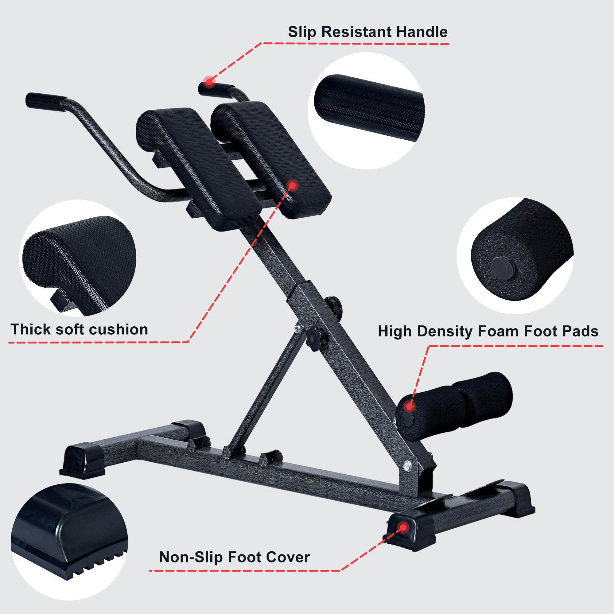 Soges Adjustable Roman Chair - Foldable Hyperextension Bench for Back & Ab Workouts, Full Body Strength Training Gym Equipment for Home - Perfect for Core Exercises, Sit-Ups & Fitness Routines