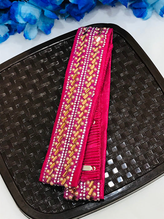 Elegant Pink Designer Waist Belt with Stone & Bead Embellishments for Women | Fashion Accessory for Dresses, Jeans & Special Occasions