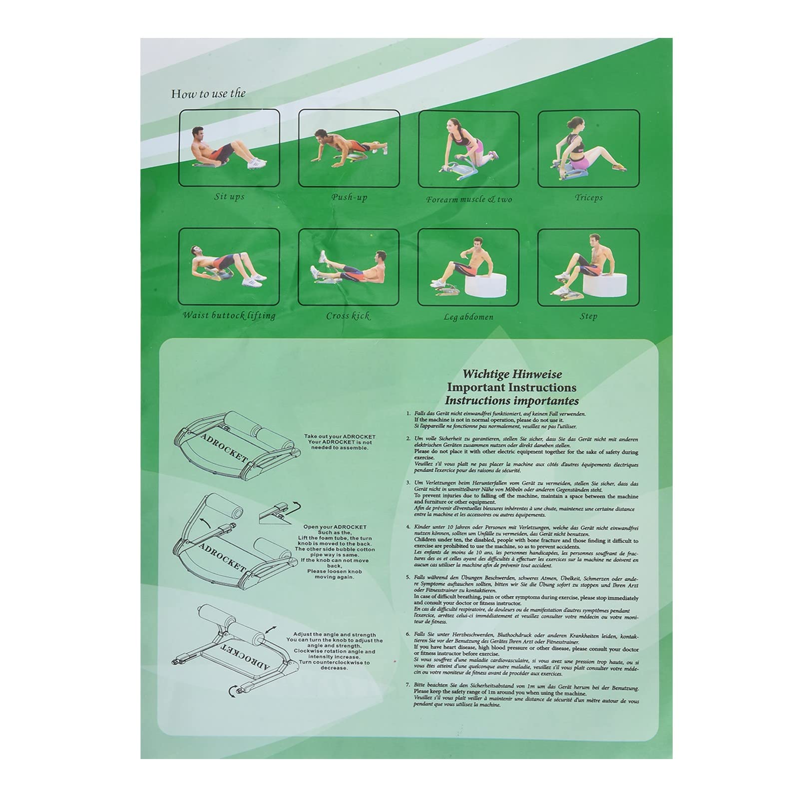 Home Abdominal Trainers with Resistance Bands - Full Body Workout Equipment for Cardio, Core Strength & Muscle Toning | Includes Fitness Guide for Building Muscles | Perfect for Home Gym & Office Exercises (Green)