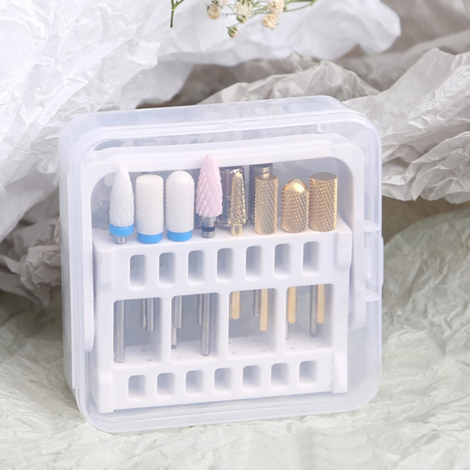 Lurrose 3Pcs Nail Drill Storage Box - Portable Nail Drill Bit Holder Organizer with PP Box Rack for Salon & Home Use | Multipurpose Display Case for Nail Art Tools & Accessories