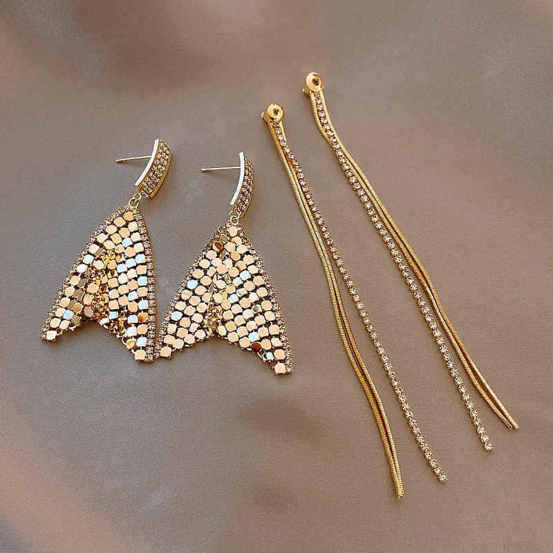 2 Way Bling Sequin Fish Tail Tassel Earrings for Women | HE7994 | Fashion Jewelry for Party, Wedding & Special Occasions