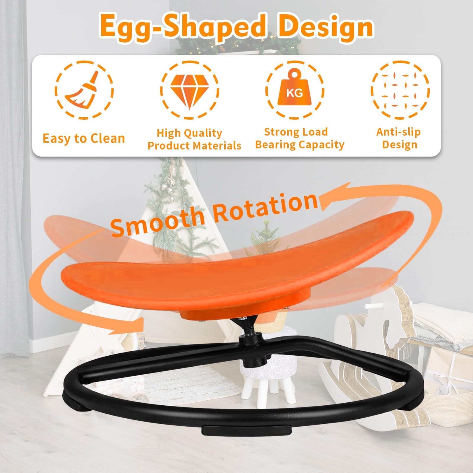 Sensory Swivel Chair for Kids - Spinning Chair for Autistic Children, Sit and Spin Sensory Toy to Improve Body Coordination, Indoor/Outdoor Play Equipment - Perfect for Classroom, Therapy, and Home Use (Orange)
