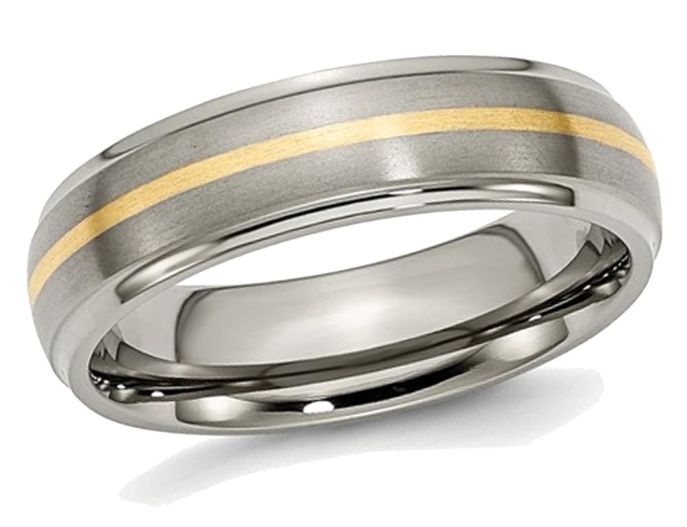 Stylish 6mm Titanium Wedding Band with 14K Yellow Gold Inlay - Unisex Brushed Finish Ring for Men & Women - Perfect for Anniversaries, Engagements, and Special Occasions