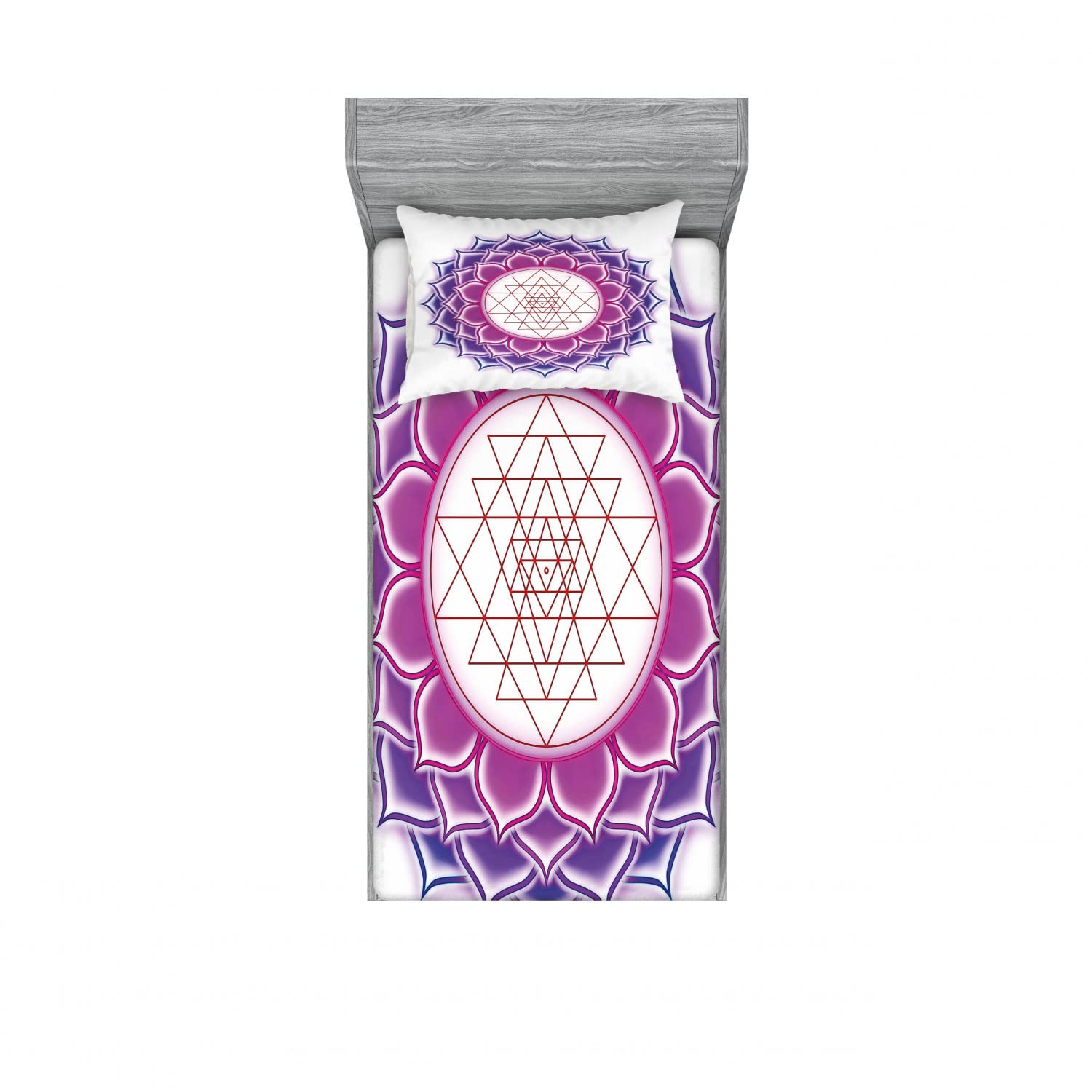 Ambesonne 2-Pack Twin XL Fitted Sheets & Pillow Sham Set - Yantra Mandala Design, Fuchsia Purple 4-Piece Bedding Set | Perfect for Dorm Rooms, Guest Beds & Bohemian Home Decor