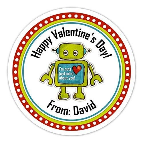 Valentine's Day Robot Stickers - 24 Cute Heart-Themed Labels for DIY Cards, Scrapbooking & Gift Wrapping - Perfect for Valentine's Gifts & Crafts