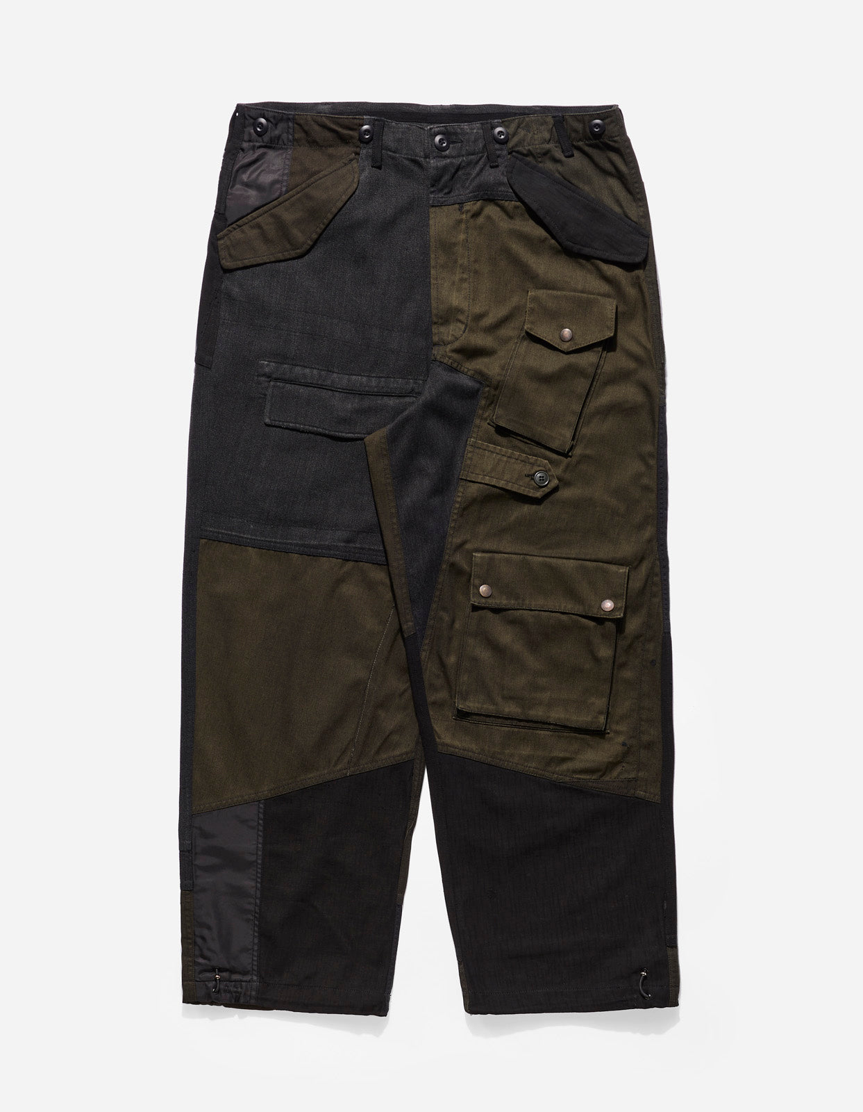 Upcycled M65 Loose Cargo Pants for Men - Black Olive Drab | Military Style Tactical Pants for Outdoor Hiking, Camping & Streetwear Fashion