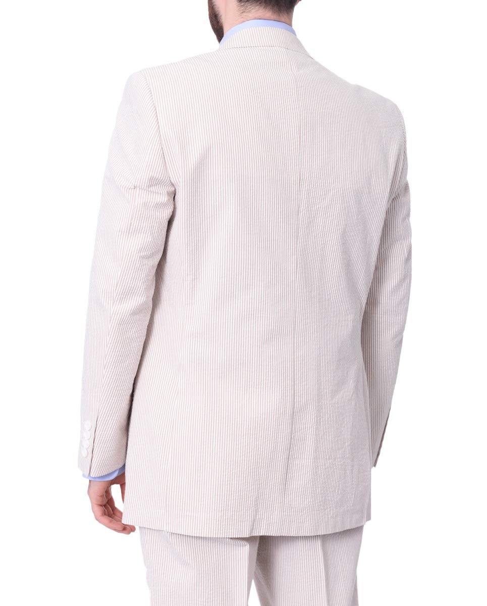 Emigre 41R Men's 100% Cotton Tan Striped Seersucker Suit - Lightweight Summer Business Attire for Weddings & Formal Events