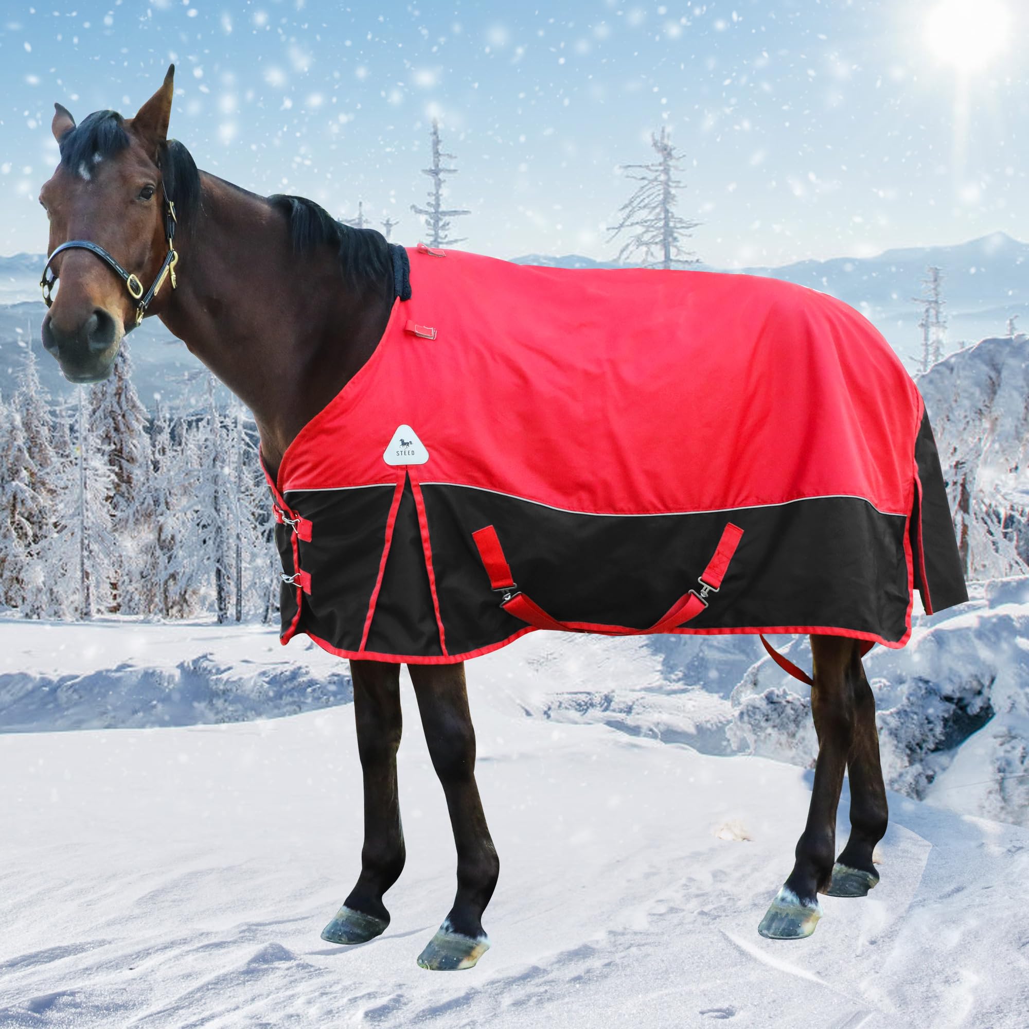 1680D Waterproof Winter Horse Turnout Blanket with 400g Warm Cotton Filling - Medium Weight (US 72