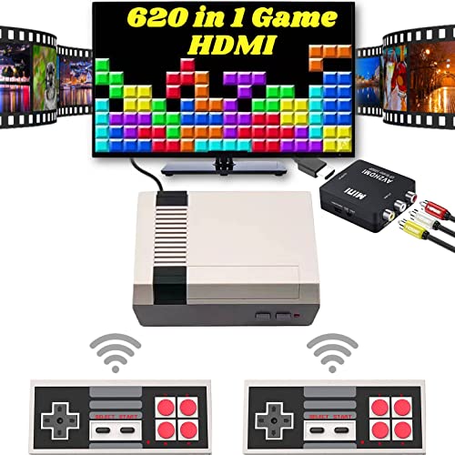 AKARSOLY Retro Game Console - Classic Mini Game System with 620 Preloaded Games, 2 Wireless Controllers, AV/HDMI Output - Perfect for Kids & Adults | Nostalgic Gaming, Family Entertainment & Retro Gift Idea