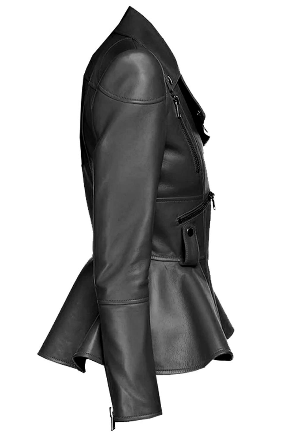 Medusa Black Peplum Genuine Leather Jacket for Women - Fashionable Designer Missy & Plus Size Jacket - Perfect for Night Out, Date Night and Casual Wear