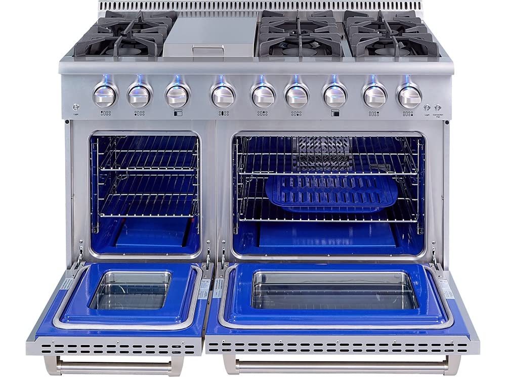 Thor Kitchen HRG4808U 48-Inch Professional Gas Range with 6 Burners, Griddle & Dual Ovens (4.2 cu.ft + 2.5 cu.ft) - Stainless Steel Commercial Style Range for Restaurants, Food Trucks & Home Kitchens