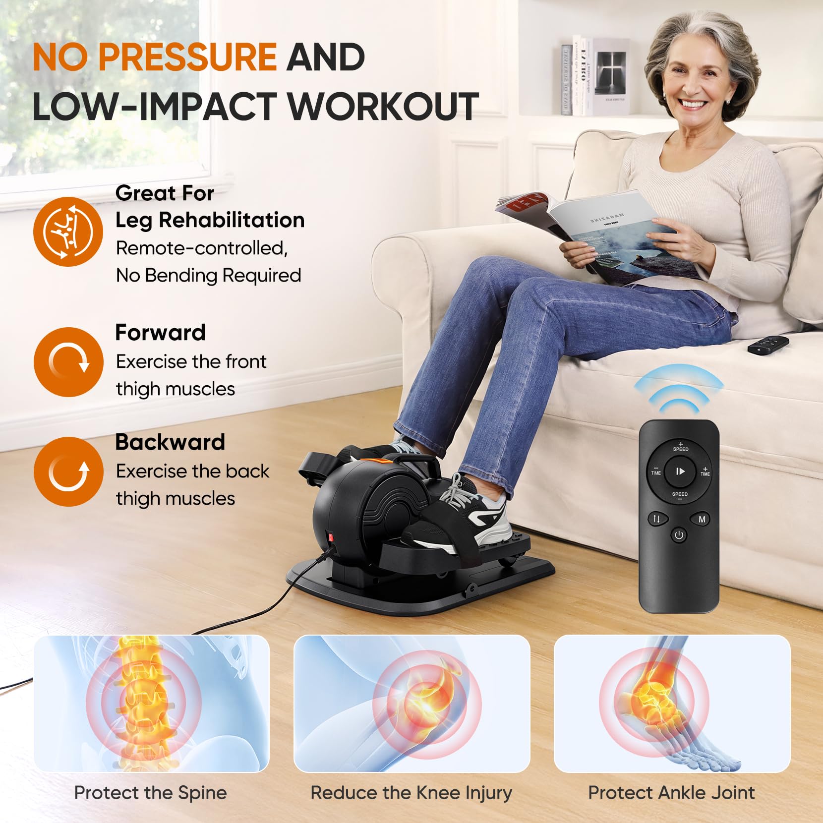 Dripex Under Desk Elliptical Machine - Electric Leg Exerciser with 10 Speed & Resistance Levels, Remote Control - Compact Seated Pedal Exercise Equipment for Home & Office Workouts - Perfect for Seniors, Office Workers & Home Fitness Enthusiasts