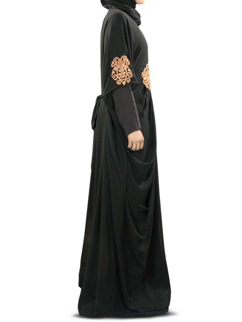 Amara Embroidered Black Kaftan Dress for Women - Elegant Boho Maxi Dress with Copper Thread Detailing - Perfect for Beach Cover Up, Evening Wear & Special Occasions
