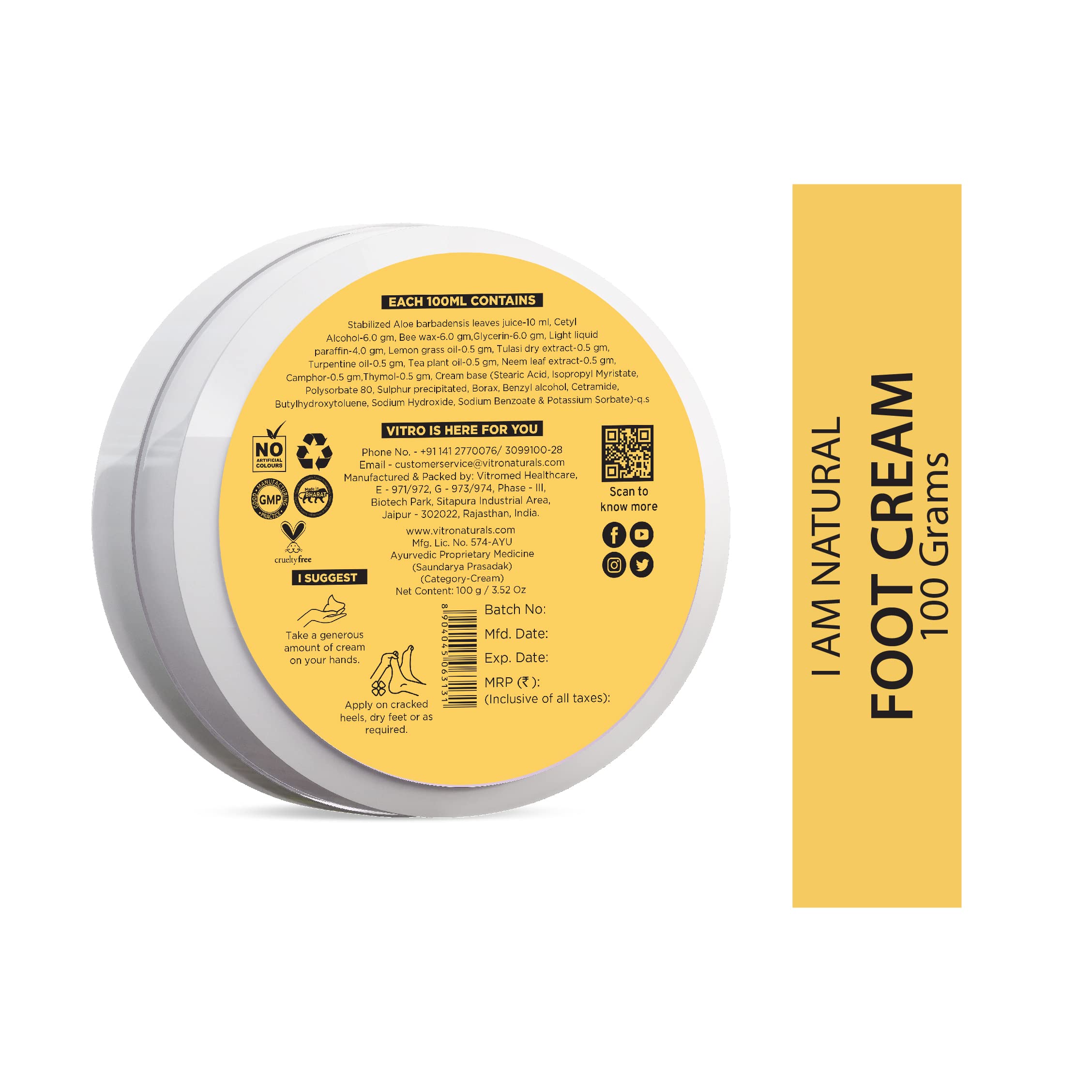 Vitro Foot Cream for Rough, Dry & Cracked Heels - Moisturizing Foot Repair with Aloe Vera, Beeswax & Glycerin - Best for Cracked Heel Treatment & Dry Skin Relief at Night