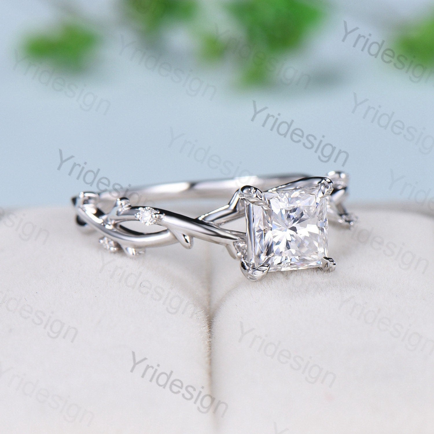 2CT Princess Cut Moissanite Engagement Ring - Nature Inspired Leaf Branch Design, Unique Twig Wedding Band, Promise Ring Gift for Her - Perfect for Proposals, Anniversaries & Special Occasions