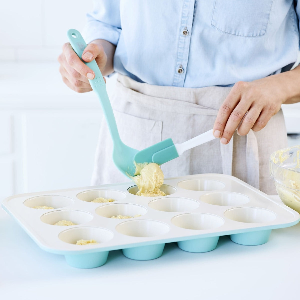 GreenLife Ceramic Nonstick Muffin Pan - 12 Cup Non-Toxic Baking Tray, Turquoise | Perfect for Cupcakes, Muffins & Mini Quiches | Dishwasher Safe & PFOA Free
