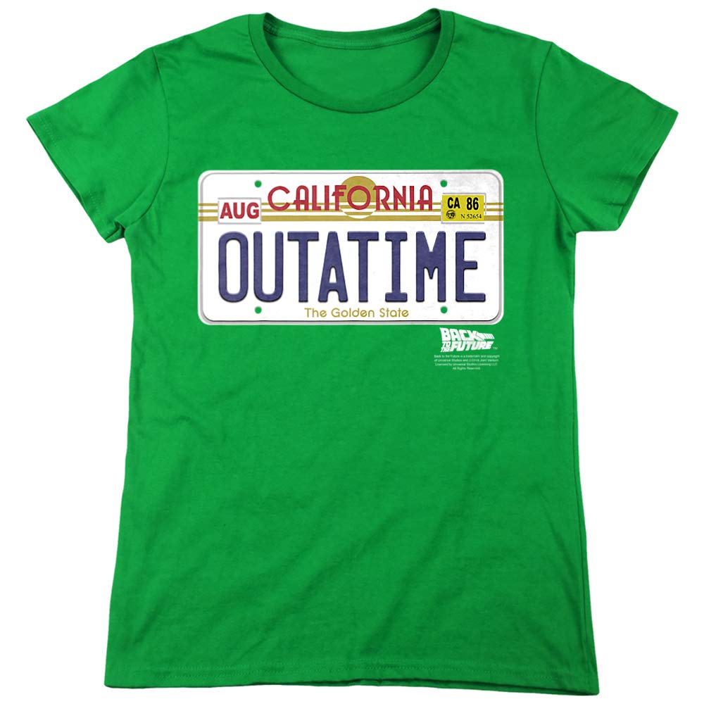 Back to The Future Outatime License Plate Women's T-Shirt | Vintage 80s Movie Merchandise | Funny Sci-Fi Fan Gift | Casual Wear & Cosplay Costume | Perfect for Halloween, Comic Con & Movie Nights | Great for Themed Parties, Gift Giving & Pop Culture Fans