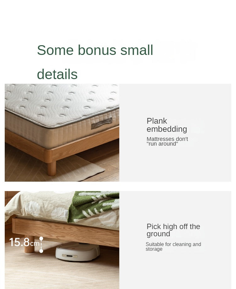 Solid Oak Wood Nordic Soft Back Bed - Modern Minimalist Design for Bedroom & Guest Room