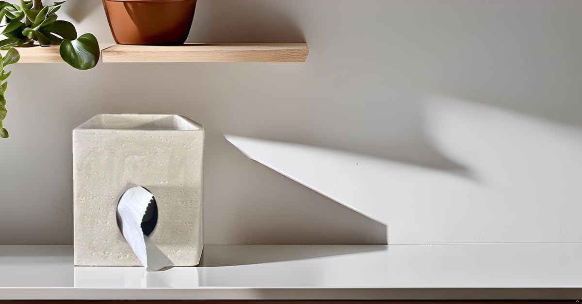 Hymmah Square Tissue Box Cover with Tray - Unique Cube Design Kleenex Box Holder for Vanity, Bedroom & Living Room - Stylish Home Decor for Countertops and Nightstands - Perfect for Bathroom, Office, and Guest Room Organization