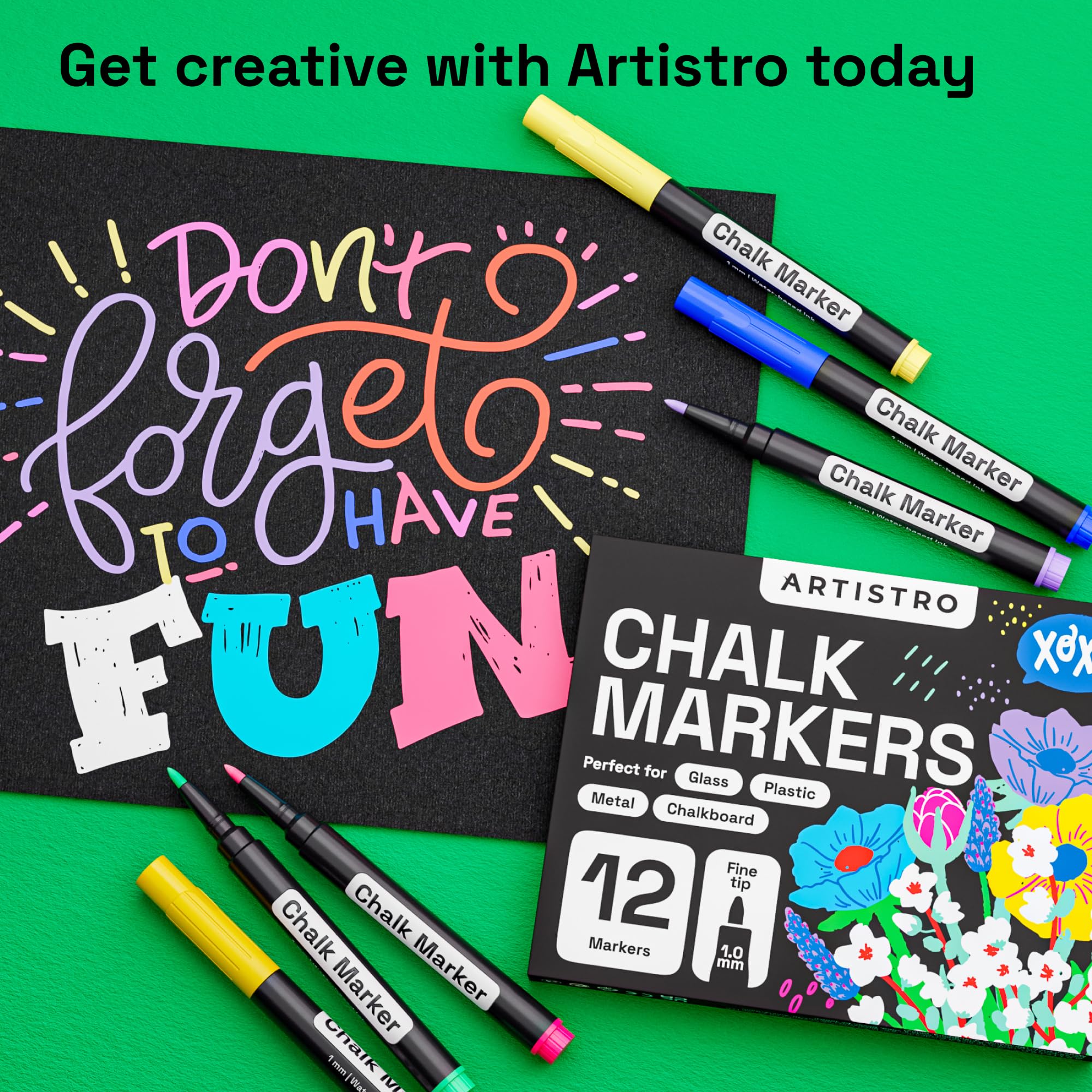 ARTISTRO 12 Pack Liquid Chalk Markers - Fine Tip, Erasable, Pre-Activated - Perfect for Glass, Signs, Windows, Cars & Chalkboard Paint - White Chalk Pens for Kids & Adults - Ideal for DIY Projects, Home Decor, Restaurants & Classroom Activities