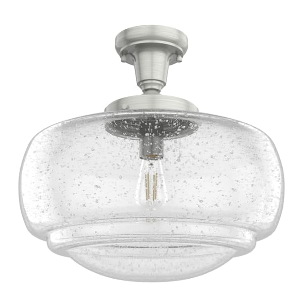 Hunter Saddle Creek 1-Light Large Brushed Nickel Pendant Light with Clear Seeded Glass - Perfect for Kitchen Island, Dining Room, or Entryway Lighting