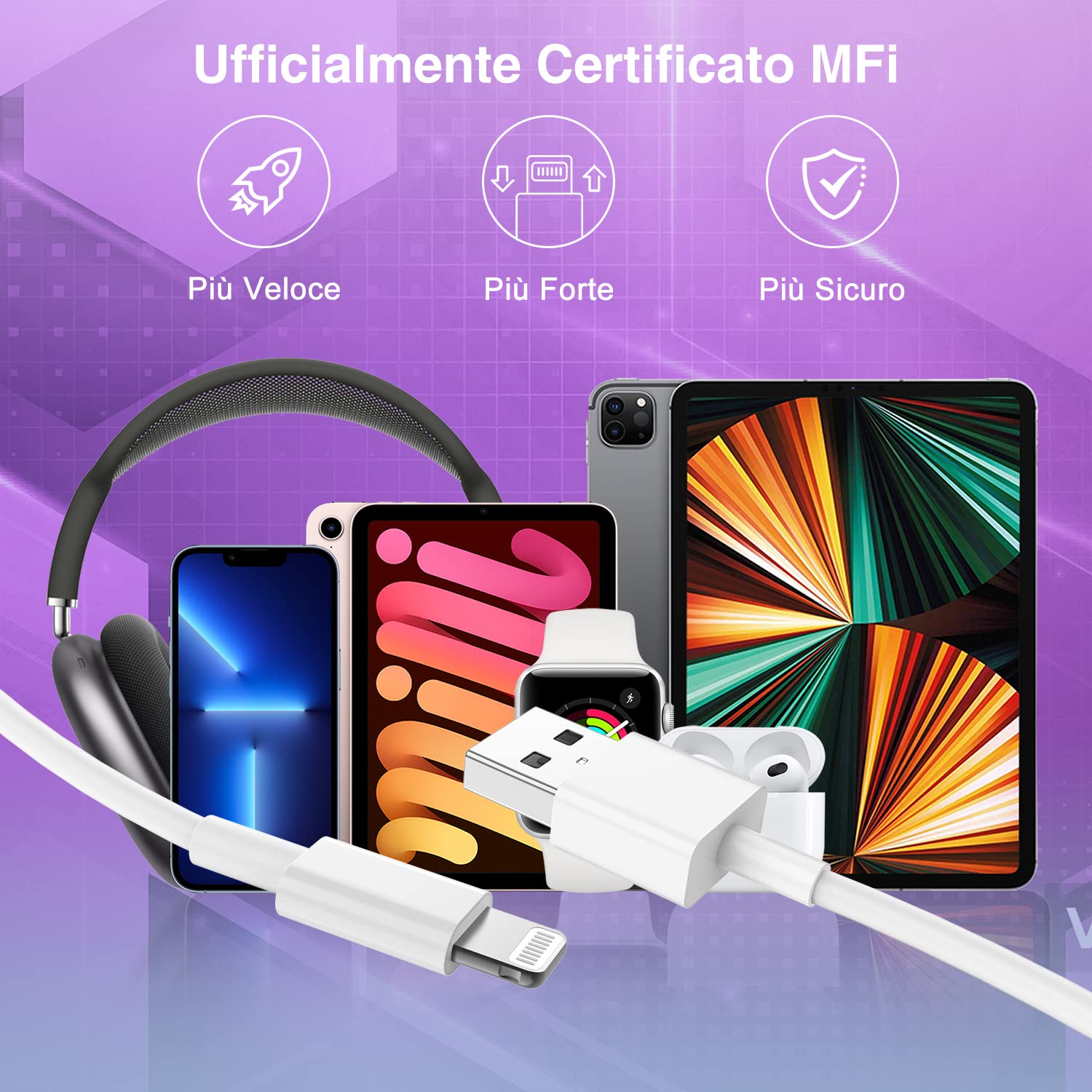 Apple MFi Certified Lightning Cable 2-Pack (1M/3.3ft) - Compatible with iPhone 14/13/12/11/X/8 Series & iPad - Fast Charging & Sync - Perfect for Home, Office & Travel Use