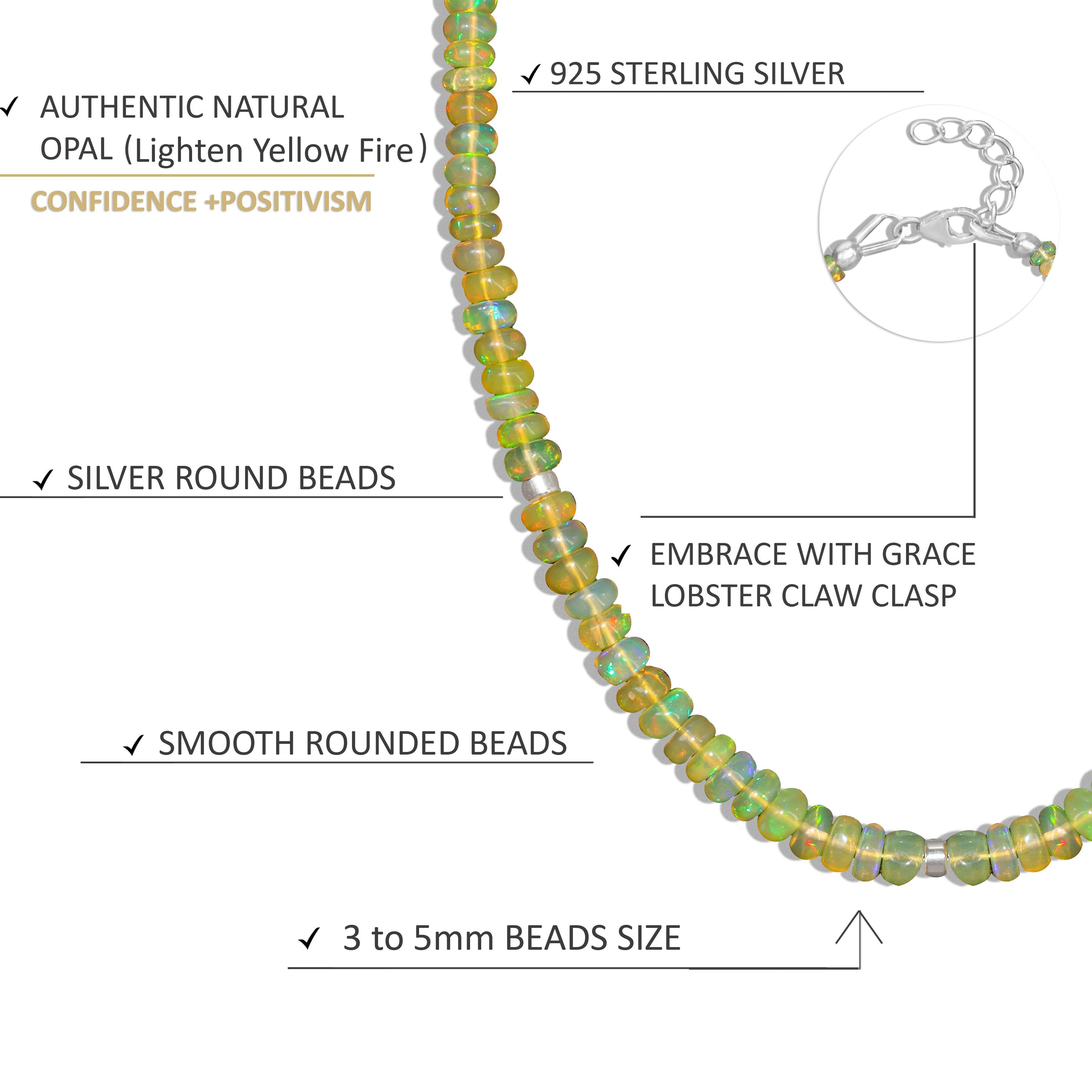 Natural Yellow Opal Plain Beaded Necklace for Women | Elegant Boho Jewelry | Perfect for Casual Wear, Parties & Gifts