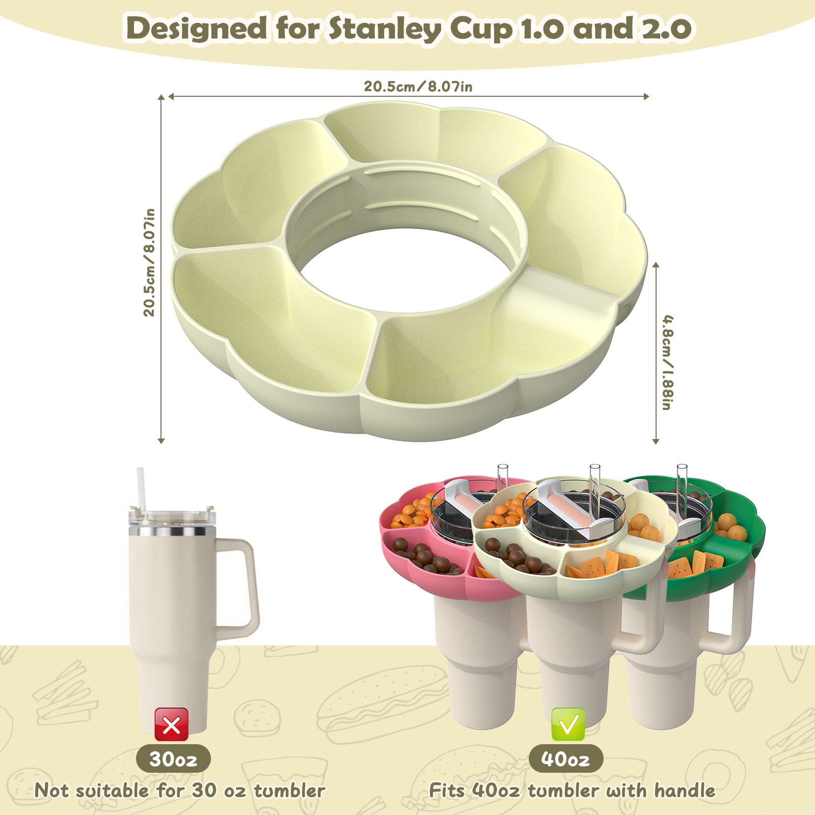 Stanley 40 oz Tumbler Snack Bowl - Silicone Snack Tray Accessory Compatible with 40 oz Cup with Handle - Perfect for Car Cup Holder, Movie Theater, Home & Outdoor Activities - Stanley Cup Accessories for Snacks On-The-Go