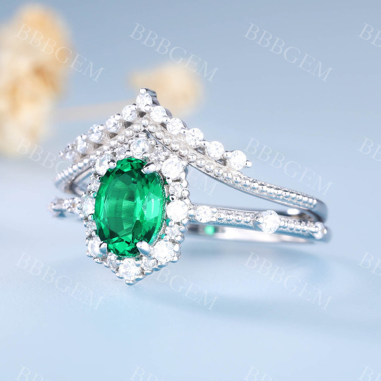 Columbia Emerald Bridal Set - Unique Green Gemstone Engagement Ring & Wedding Band for Women | Perfect for Proposals, Anniversaries & Romantic Occasions