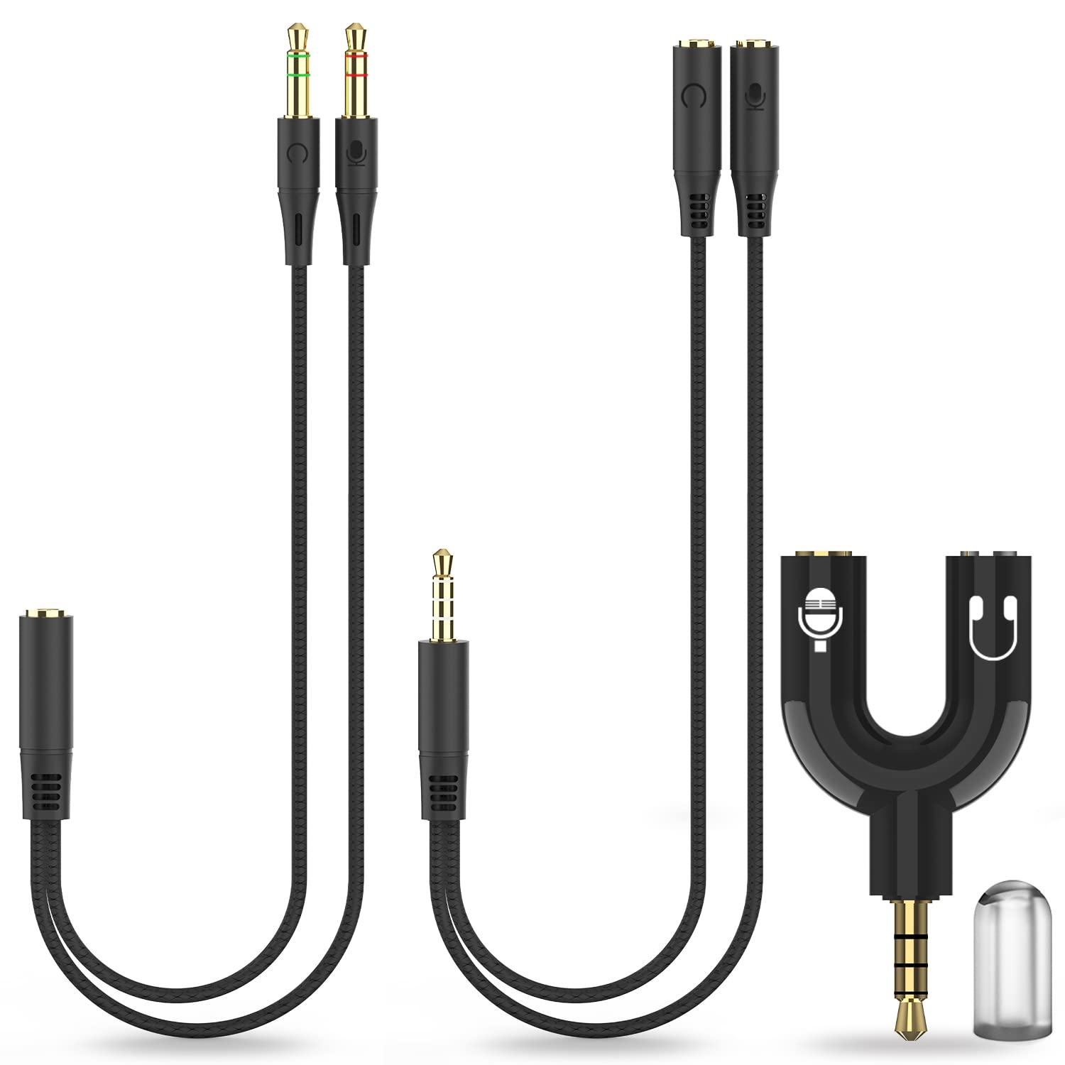 3.5mm Headphone Splitter Adapter - 3-in-1 Stereo Y Cable (Male to 2 Female & Female to 2 Male) for Gaming, Music & Movies - Compatible with PS4, Xbox, iPhone, Android, PC, Laptop, Tablet & Headphones