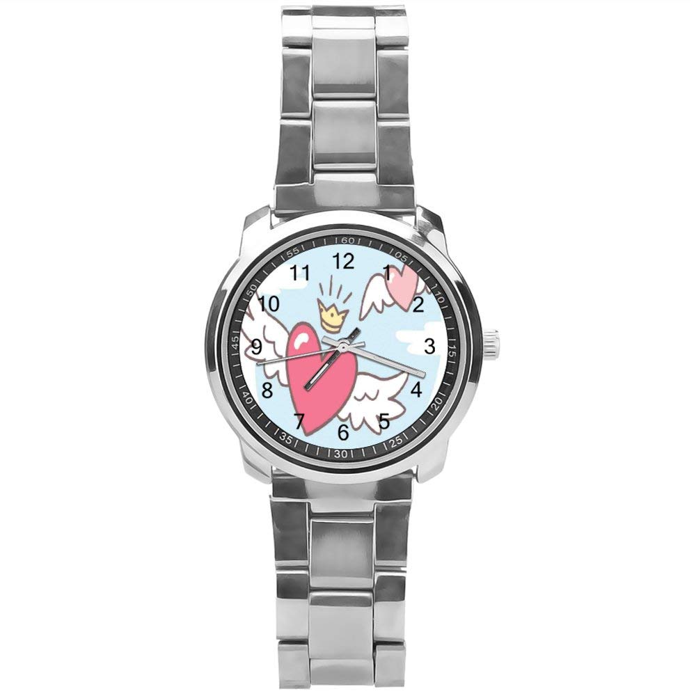 Yolocal Angel Wings Analog Wrist Watch for Boys - Stainless Steel Strap, Water Resistant Timepiece - Perfect for School, Gifts & Special Occasions
