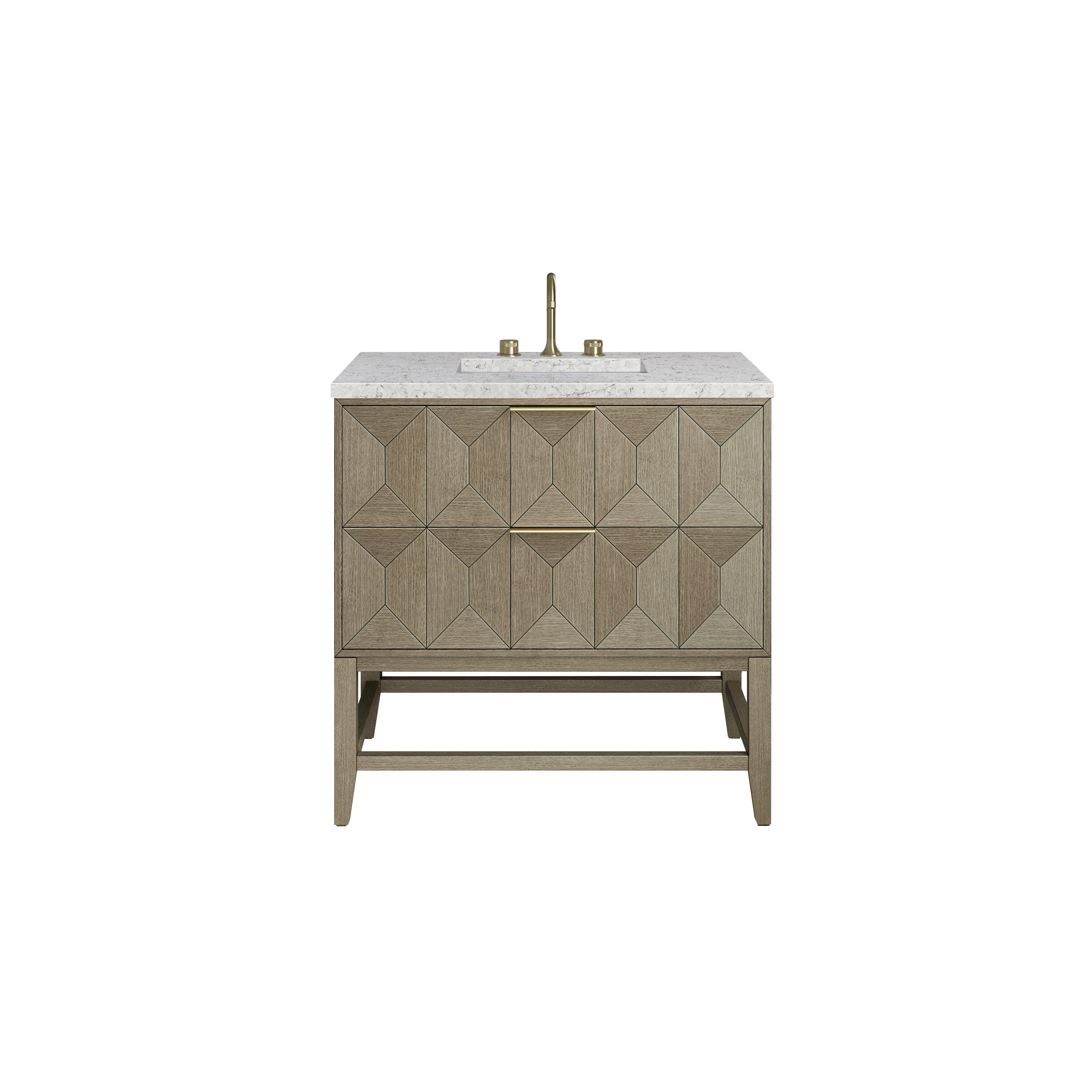 Emmeline 36 Inch Single Bathroom Vanity with Pebble Oak Finish & 3CM Eternal Jasmine Pearl Stone Top - Perfect for Modern Master Bathrooms & Powder Rooms