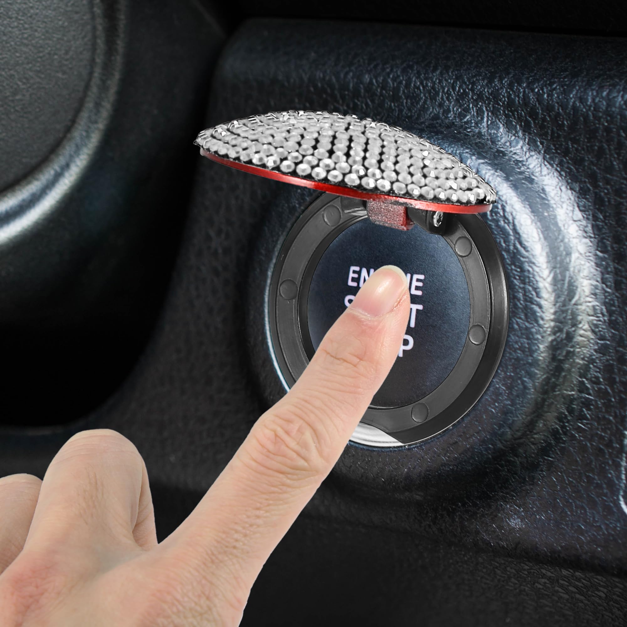 X AUTOHAUX Bling Car Start Stop Engine Button Cover - White Rhinestone Anti-Scratch Universal Decorative Ring for Ignition Protection | Stylish Upgrade for Luxury Cars, Sports Vehicles & Daily Commutes