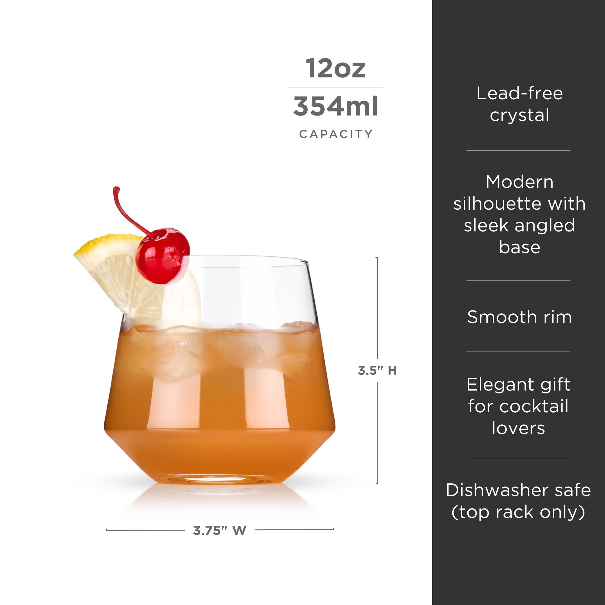 Raye Angled Crystal Cocktail Glasses Set of 2 - Elegant Barware for Whiskey, Martini & Cocktail Parties - Perfect for Home Bars, Weddings & Gifts