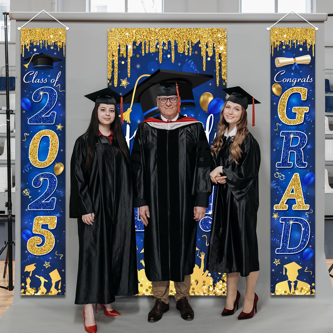 Blue and Gold Graduation Decorations for Class of 2025 - Congrats Grad Banner & You Did It Door Cover - High School & College Party Supplies - Perfect for Graduation Ceremonies, Parties & Photo Backdrops