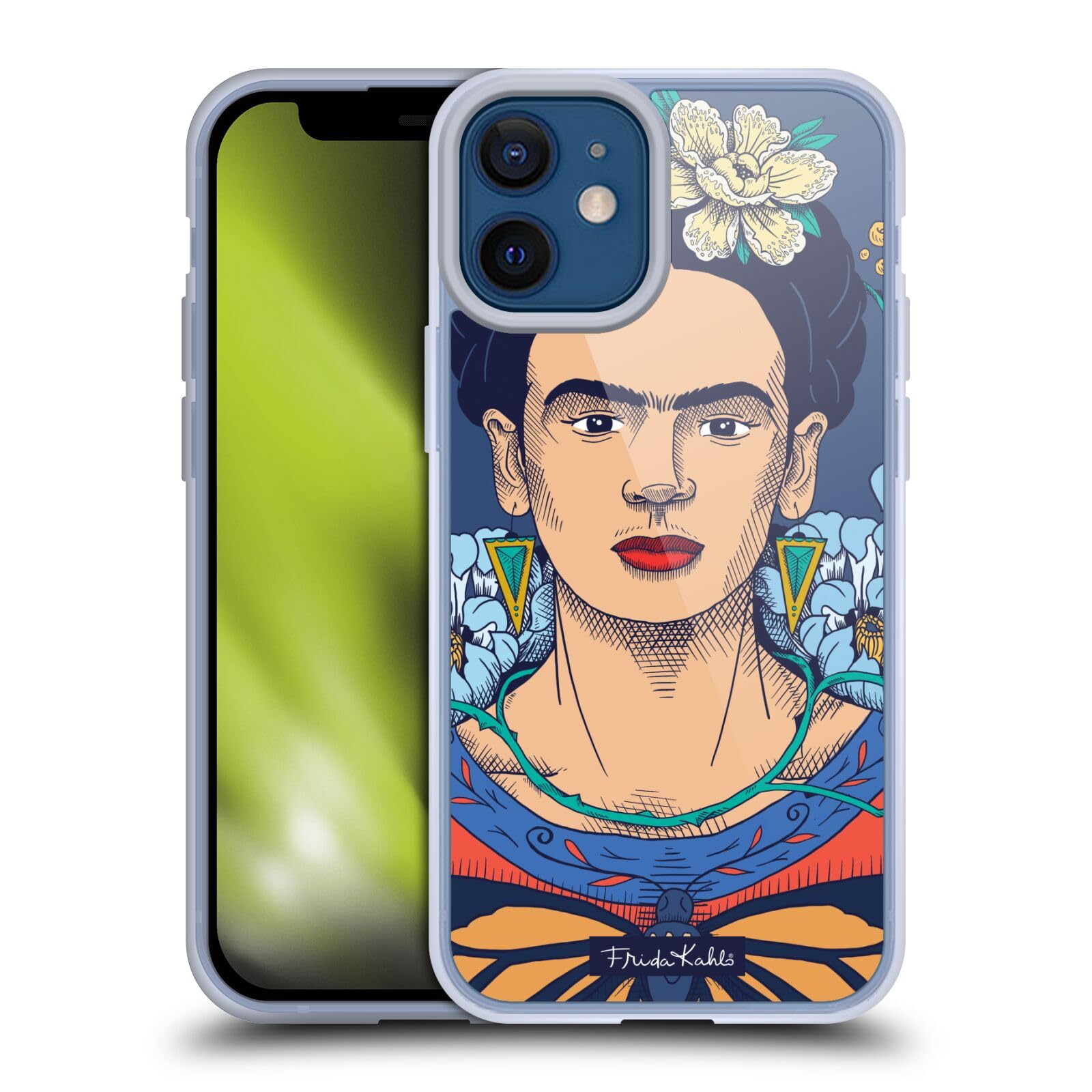 Officially Licensed Frida Kahlo Floral Sketch Soft Gel Phone Case for Apple iPhone 12 Mini - Artistic Protective Cover for Everyday Use, Travel & Gifting